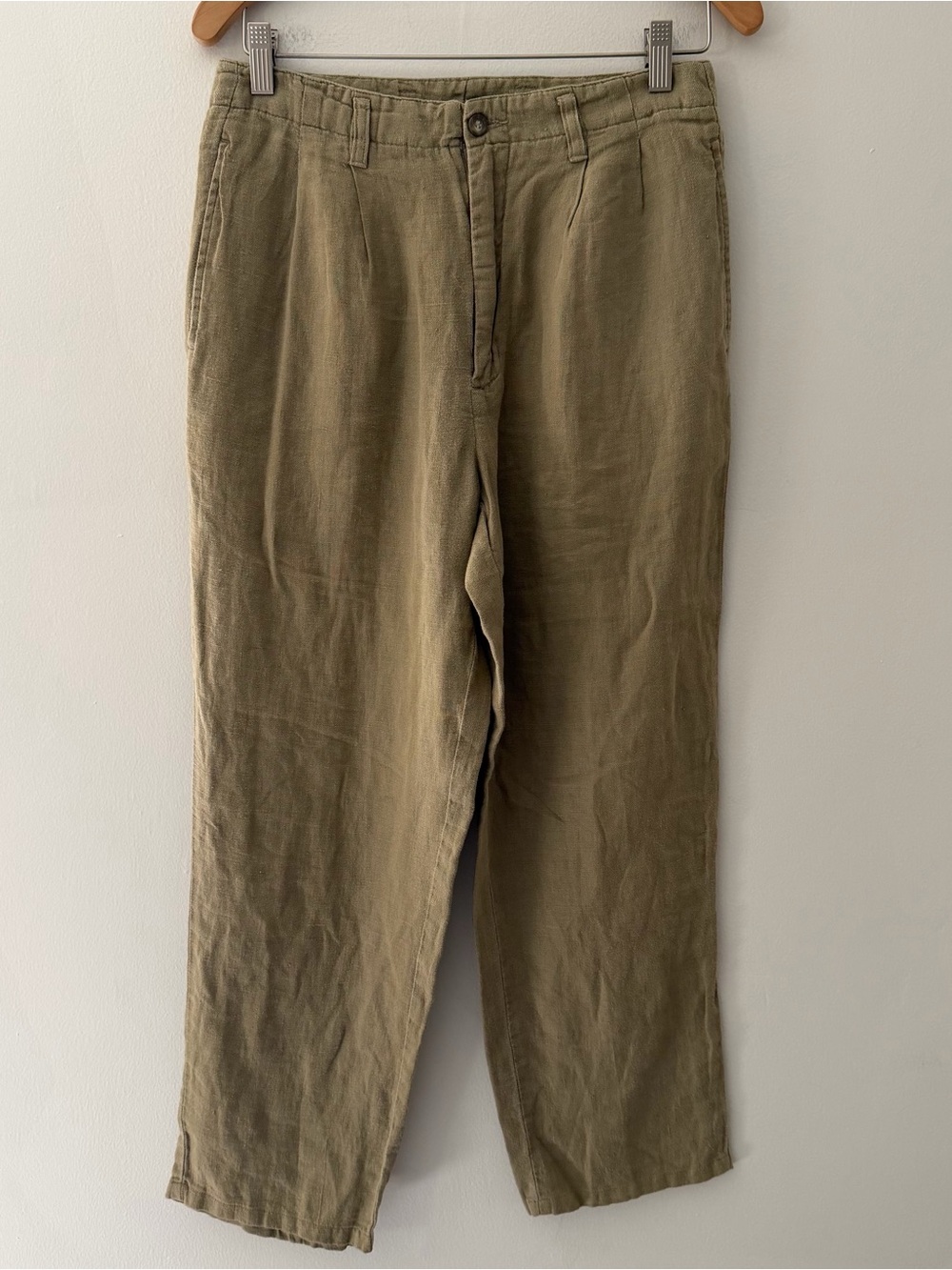 Geoffrey Beene Vintage Linen Pants Tan Pleated Steaight Leg Size 6 Petite